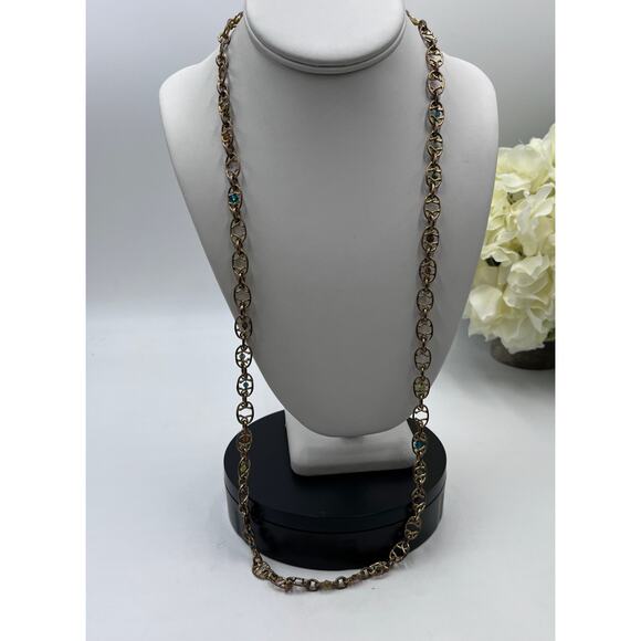 Gas Bijoux Alegria Chain Link Necklace with semi-precious stones 
24k Gold Plate - Picture 2 of 9